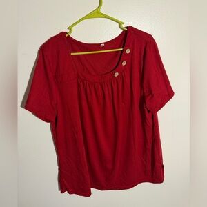 Red Button-Detail Women's Top